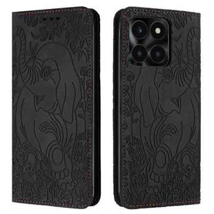 For Honor X6a / X6b Retro Elephant Embossed Leather Phone Case(Black)