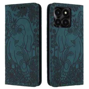 For Honor X6a / X6b Retro Elephant Embossed Leather Phone Case(Green)