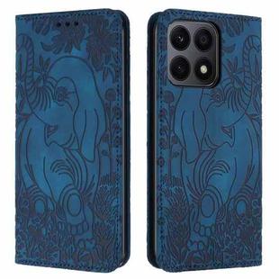 For Honor X8a Retro Elephant Embossed Leather Phone Case(Blue)