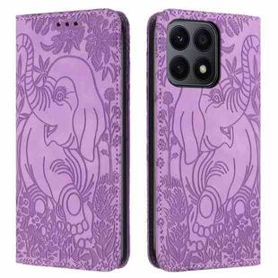 For Honor X8a Retro Elephant Embossed Leather Phone Case(Purple)