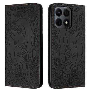For Honor X8a Retro Elephant Embossed Leather Phone Case(Black)