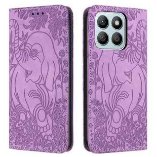 For Honor X8b Retro Elephant Embossed Leather Phone Case(Purple)