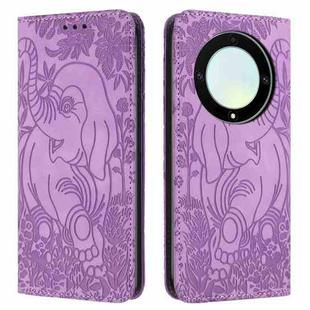For Honor Magic5 Lite Retro Elephant Embossed Leather Phone Case(Purple)