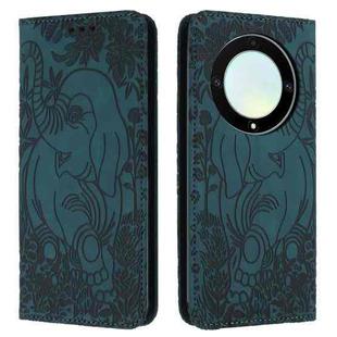 For Honor Magic5 Lite Retro Elephant Embossed Leather Phone Case(Green)