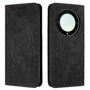 For Honor Magic6 Lite Retro Elephant Embossed Leather Phone Case(Black)