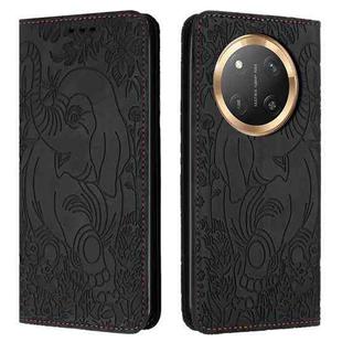 For Honor Magic7 Lite Retro Elephant Embossed Leather Phone Case(Black)