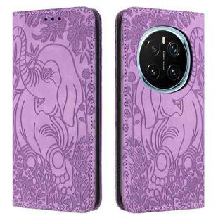 For Honor Magic7 Pro Retro Elephant Embossed Leather Phone Case(Purple)