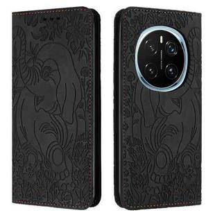 For Honor Magic7 Pro Retro Elephant Embossed Leather Phone Case(Black)