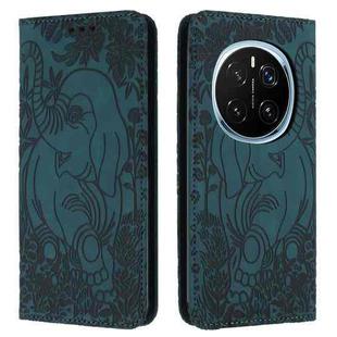 For Honor Magic7 Pro Retro Elephant Embossed Leather Phone Case(Green)
