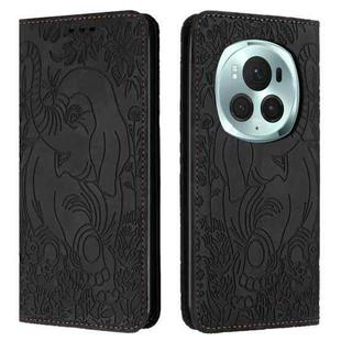 For Honor Magic6 Pro Retro Elephant Embossed Leather Phone Case(Black)