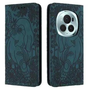 For Honor Magic6 Pro Retro Elephant Embossed Leather Phone Case(Green)
