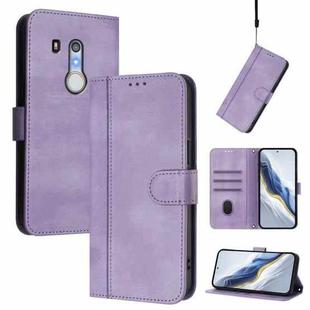 For Fujitsu Arrows Be3 F-02L Line Splicing Buckle Retro Leather Phone Case(Purple)