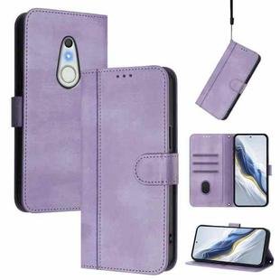 For Fujitsu Arrows Be4 F-41A Line Splicing Buckle Retro Leather Phone Case(Purple)