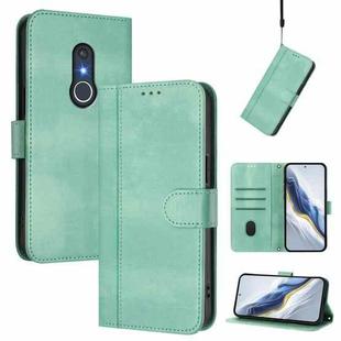 For Fujitsu Arrow Be4 Plus F-41B Line Splicing Buckle Retro Leather Phone Case(Mint)