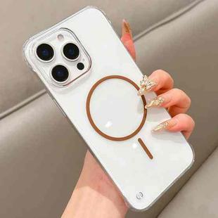 For iPhone 15 Pro Max Half Frame Transparent PC MagSafe Phone Case(Brown)