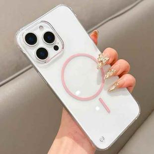 For iPhone 14 Pro Half Frame Transparent PC MagSafe Phone Case(Pink)
