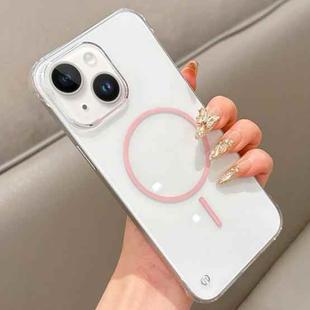 For iPhone 13 Half Frame Transparent PC MagSafe Phone Case(Pink)