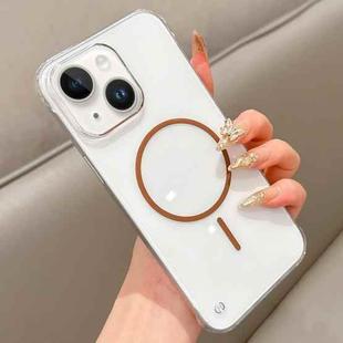 For iPhone 13 Half Frame Transparent PC MagSafe Phone Case(Brown)