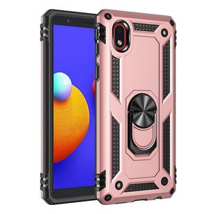 For Samsung Galaxy A01 Core Shockproof TPU + PC Protective Case with 360 Degree Rotating Holder(Rose Gold)