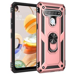 For LG Q61 Shockproof TPU + PC Protective Case with 360 Degree Rotating Holder(Rose Gold)