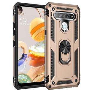 For LG Q61 Shockproof TPU + PC Protective Case with 360 Degree Rotating Holder(Gold)