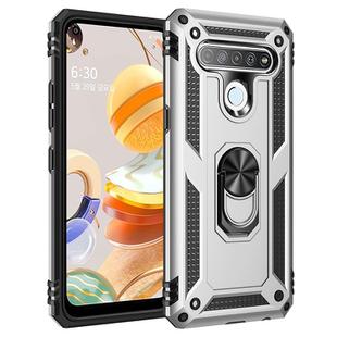 For LG Q61 Shockproof TPU + PC Protective Case with 360 Degree Rotating Holder(Silver)