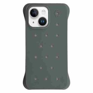 For iPhone 14 Plus Solid Color Holes Heat Dissipation PC Shockproof Phone Case(Grey)