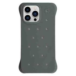 For iPhone 13 Pro Max Solid Color Holes Heat Dissipation PC Shockproof Phone Case(Grey)