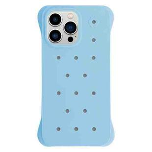 For iPhone 13 Pro Max Solid Color Holes Heat Dissipation PC Shockproof Phone Case(Light Blue)