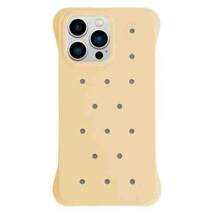 For iPhone 13 Pro Max Solid Color Holes Heat Dissipation PC Shockproof Phone Case(Yellow)