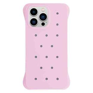 For iPhone 13 Pro Max Solid Color Holes Heat Dissipation PC Shockproof Phone Case(Pink)