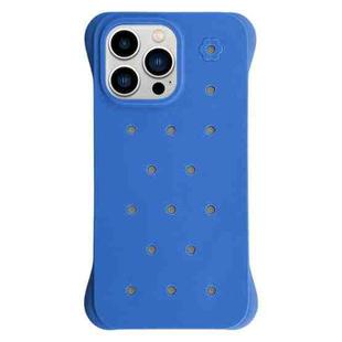 For iPhone 13 Pro Max Solid Color Holes Heat Dissipation PC Shockproof Phone Case(Blue)