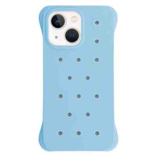 For iPhone 13 Solid Color Holes Heat Dissipation PC Shockproof Phone Case(Light Blue)