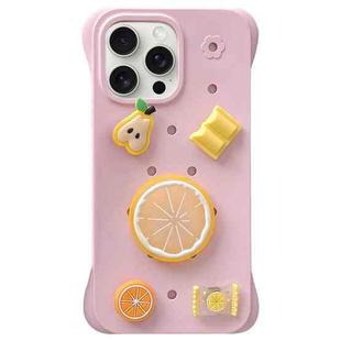 For iPhone 15 Pro Max Solid Color Holes DIY Fruit PC Shockproof Phone Case(Pink)