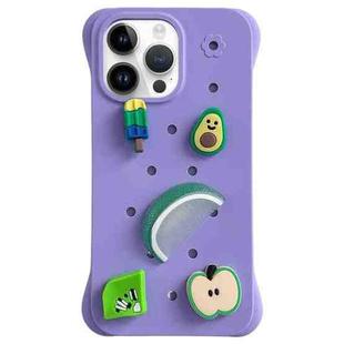 For iPhone 14 Pro Solid Color Holes DIY Fruit PC Shockproof Phone Case(Purple)