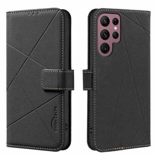 For Samsung Galaxy S22 Ultra 5G Geometric Pattern RFID Leather Phone Case(Black)