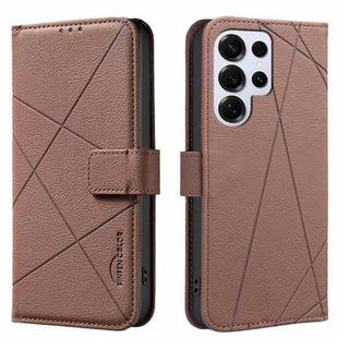 For Samsung Galaxy S25 Ultra 5G Geometric Pattern RFID Leather Phone Case(Brown)