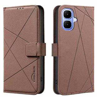 For Infinix Smart 10 4G Geometric Pattern RFID Leather Phone Case(Brown)