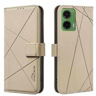 For Motorola Moto G35 5G Geometric Pattern RFID Leather Phone Case(Beige)