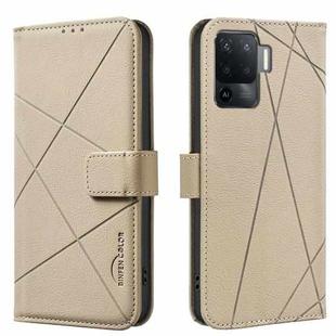 For OPPO A94 4G / Reno5 F / F19 Rro Geometric Pattern RFID Leather Phone Case(Beige)