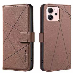 For OPPO Reno14 F 5G Geometric Pattern RFID Leather Phone Case(Brown)