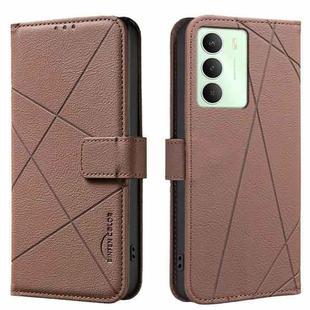 For Realme 14x 5G Geometric Pattern RFID Leather Phone Case(Brown)