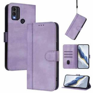 For Nokia C22 Line Splicing Buckle Retro Leather Phone Case(Purple)