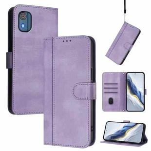 For Nokia C02 Line Splicing Buckle Retro Leather Phone Case(Purple)