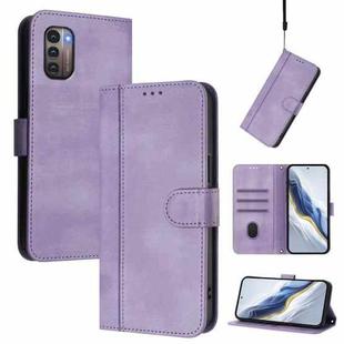 For Nokia G11 4G / G21 4G Line Splicing Buckle Retro Leather Phone Case(Purple)