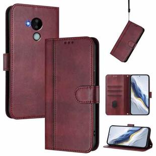 For Nokia C30 Line Splicing Buckle Retro Leather Phone Case(Wine Red)