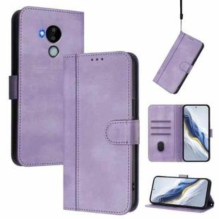 For Nokia C30 Line Splicing Buckle Retro Leather Phone Case(Purple)