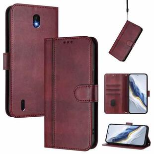 For Nokia C01 Plus / C1 2nd Edition Line Splicing Buckle Retro Leather Phone Case(Wine Red)