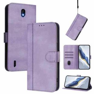 For Nokia C01 Plus / C1 2nd Edition Line Splicing Buckle Retro Leather Phone Case(Purple)