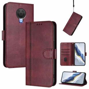 For Nokia 6.3 / G20 / G10 Line Splicing Buckle Retro Leather Phone Case(Wine Red)